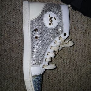 Luibiton Pony Silver Glitter High-Top Sneakers Red Bottom
